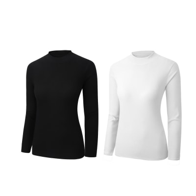 CAMISETA DE MUJER CUELLO BEATLE LISO NEGRO/BLANCO | 12 UNID1
