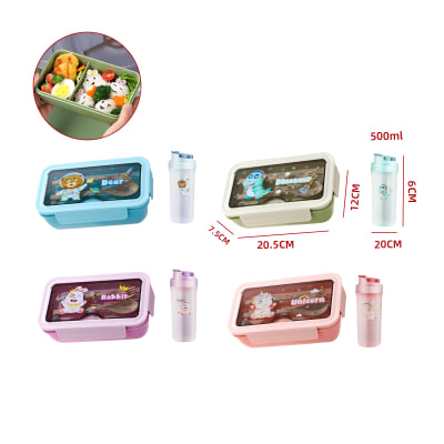 CAJA LONCHERA CON CUBIERTO Y BOTELLAS  7.5X20.5X12CM 6X20CM 500ML 1