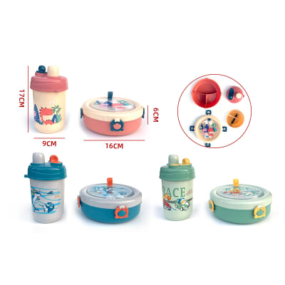 CAJA LONCHERA REDONDA 16x16x6CM CON BOTELLA 9x17CM1