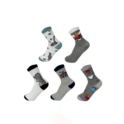 CALCETIN NIÑO MEDIA CAÑA DINOSAURIO GRIS 6-9 AÑOS1