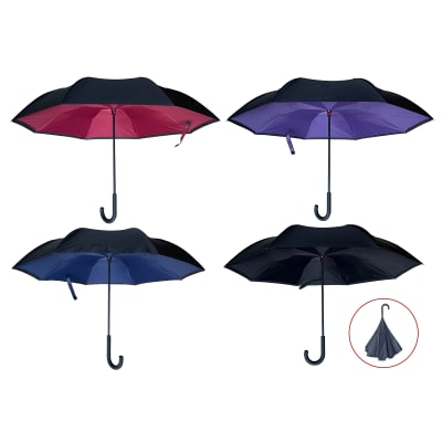 PARAGUAS INVERTIDO COLOR LISO DOBLE CAPA 60CM | 48 UNID1