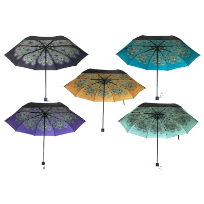 PARAGUAS PLEGABLE ESTAMPADO PAVO REAL  55CM | 12 UNID1