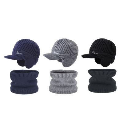 GORRO TAPA OREJAS VISERA CON CUELLO HOMBRE LISO| 12 UNID1