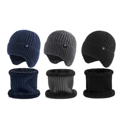 GORRO TAPA OREJAS CON CUELLO HOMBRE LISO ACANALADO | 12 UNID1