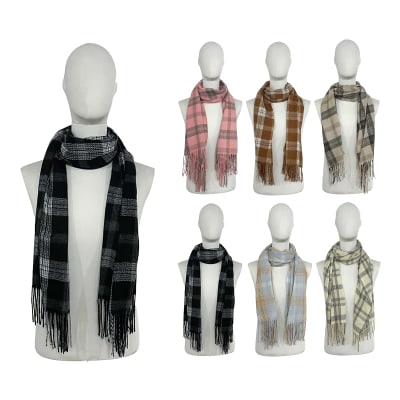 BUFANDA GRUESA CON BORLAS CUADROS GRIS 50X180CM1