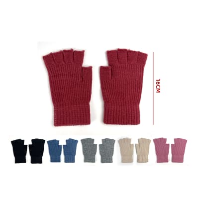 GUANTE DE MUJER LANA DEDOS MEDIO LISO 16CM1
