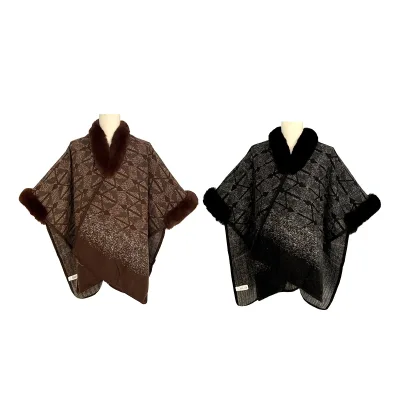 PONCHO ABIERTO GRUESO CUELLO Y MANGAS PELUDO 110X160CM1