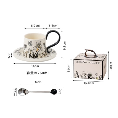 SET TAZA FLORAL 7.5×6.3 CM + PLATO 16 CM + CUCHARA | venta mayorista1