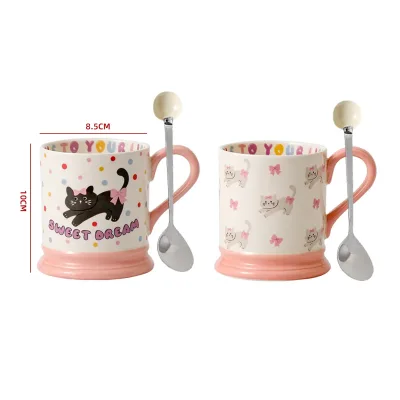 TAZA GATO ROSA + CUCHARA 8.5×9.71