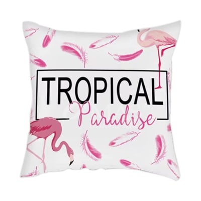COJIN DECORATIVO ESTAMPADO FLAMENCO TROPICAL PLUMAS 43X43CM | 6 UNID1