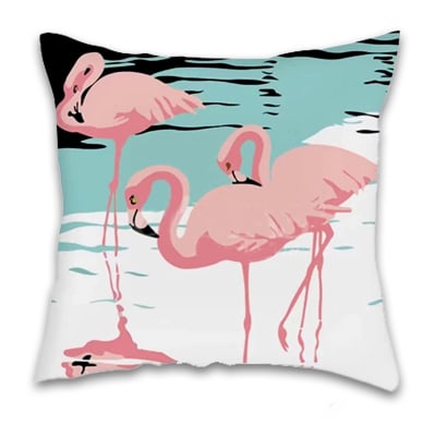 COJIN DECORATIVO ESTAMPADO FLAMENCO AZUL/BLANCO 43X43CM | 6 UNID1