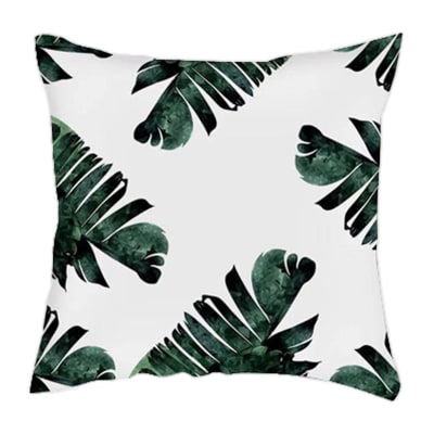 COJIN DECORATIVO ESTAMPADO HOJAS FONDO COLOR BLANCO 43X43CM | 6 UNID1