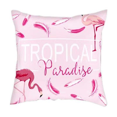 COJIN DECORATIVO ESTAMPADO FLAMENCO PLUMAS 43X43CM | 6 UNID1