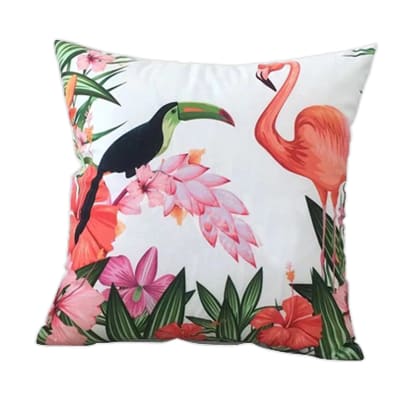 COJIN DECORATIVO ESTAMPADO TUCAN Y FLAMENCO  43X43CM | 6 UNID1