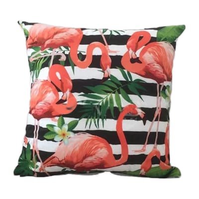 COJIN DECORATIVO ESTAMPADO FLAMENCO CON HOJAS 43X43CM | 6 UNID1