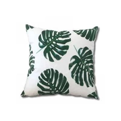 COJIN DECORATIVO ESTAMPADO HOJAS VERDE FONDO BLANCO 43X43CM | 6 UNID1