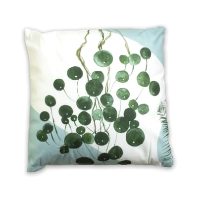 COJIN DECORATIVO ESTAMPADO PLANTAS BLANCO/CELESTE 43X43CM | 6 UNID1