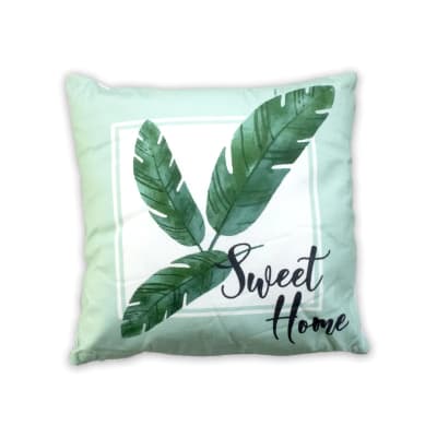 COJIN DECORATIVO ESTAMPADO FONDO VERDE HOJAS 43X43CM | 6 UNID1