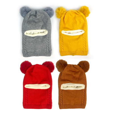GORRO INFANTIL CON CUELLO LISO CON PON PON | 12 UNID1