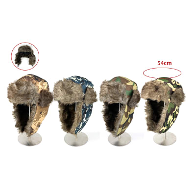 GORRO HOMBRE DISEÑO AVIADOR PLUSH CAMUFLAJE PELUDO  54CM | 12 UNID1