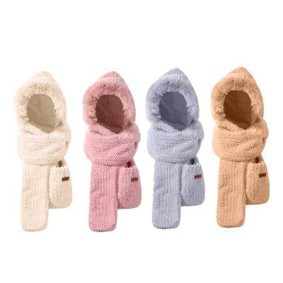 GORRO DE MUJER CON BUFANDA Y GUANTES 3 EN 1 COLO LISO  | 12 UNID1