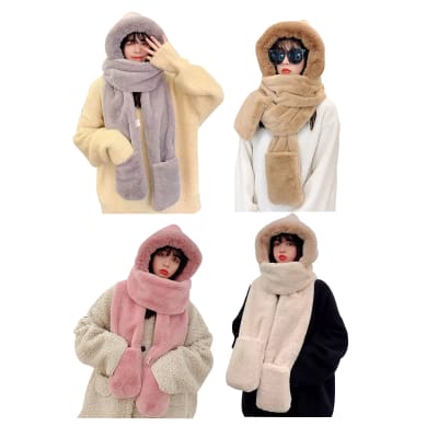 GORRO DE MUJER CON BUFANDA Y GUANTES 3 EN 1 TALLA UNICA | 12 UNID1