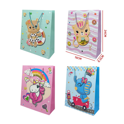 BOLSA REGALO DISEÑO INFANTIL GATITO, UNICORNIO, OSITO Y ELEFANTE 18X24X8.5CM1