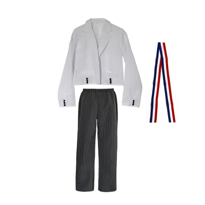 TRAJE HUASO 3PCS CHAQUETA BLANCA PANTALON LISTADO T.14-16-S1