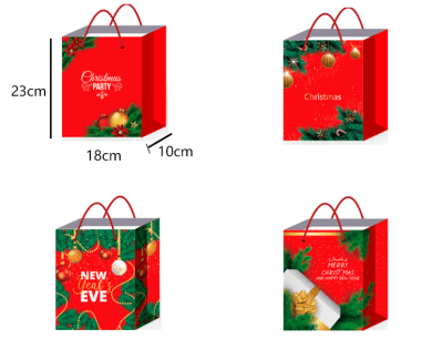 BOLSA DE REGALO COLOR ROJO ADORNOS NAVIDEÑOS  23X18X10CM | 12 UNID1