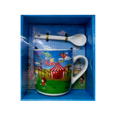 TAZA DE CERAMICA DIA DEL NIÑO CON CUCHARA 210ML 7.2X7.2CM | 12 UNID1