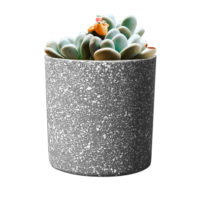 MACETERO PLASTICO CILINDRO JASPEADO GRIS 14.5X13.5X14CM | 12 UNID1