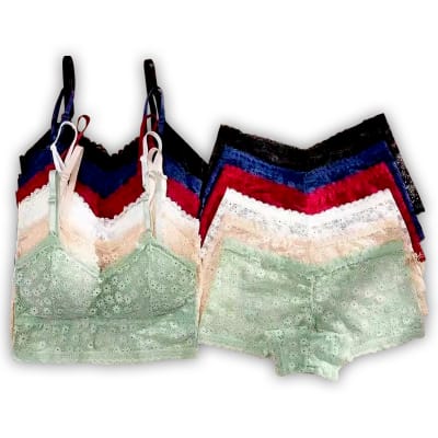 CONJUNTO DE MUJER BRALETTE Y CALZON  ENCAJE DE FLORES | 12 UNID1