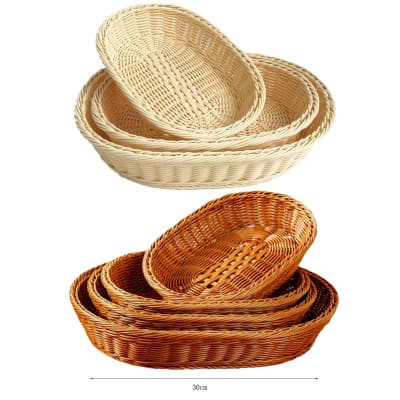 CANASTO ORGANIZADOR PLÁSTICO APARIENCIA MIMBRE OVALADO 30X20X6CM | 12 UNID1