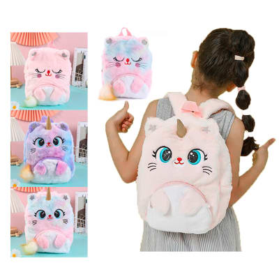 MOCHILA PELUDA DISEÑO GATO 25X30CM |12 UNID1