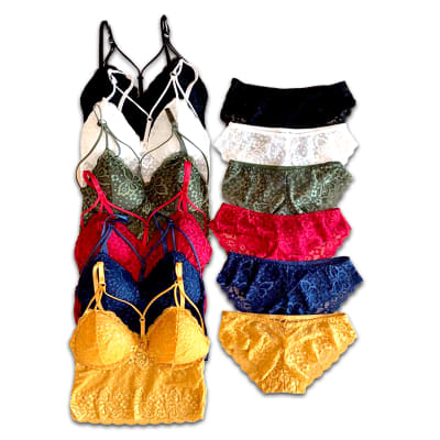 CONJUNTO DE MUJER BRALETTE  Y CALZON DE ENCAJE COLOR LISO| 12 UNID1