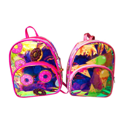 MOCHILA BRILLANTE ESTAMPADO DULCES 23X20CM |12 UNID1