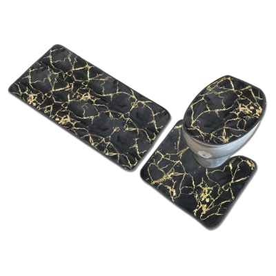 ALFOMBRA DE BAÑO PLUSH CON DISEÑO LINEAS DORADAS  3PCS 50X80CM | 12 UNID1