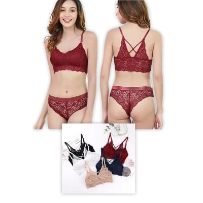 CONJUNTO DE MUJER BRALETTE DISEÑO EN LA ESPALDA Y CALZON DE ENCAJE| 12 UNID1