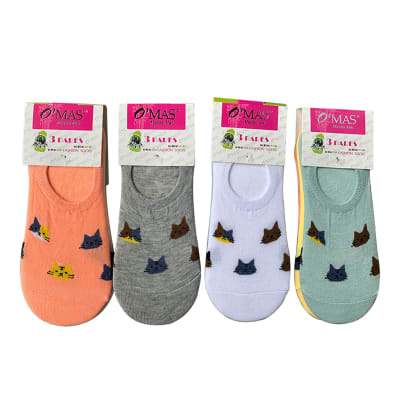 CALCETINES DE MUJER INVISIBLE ESTAMPADO GATO | 12 UNID1