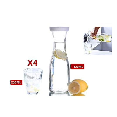JARRA DE VIDRIO CON 4 VASOS 1100ML 260ML  | 12 UNID1