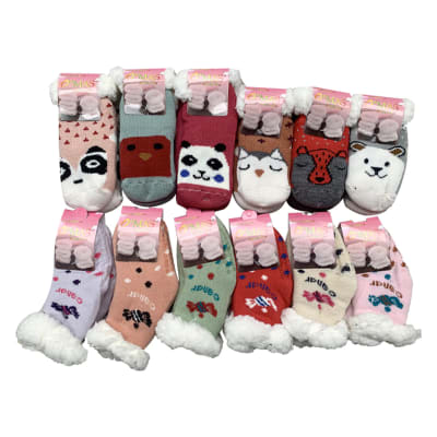 CALCETINES PANTUFLAS BEBE NIÑA CON CHIPORRO ANIMALES TALLA 9-24 MESES | 12 UNID1