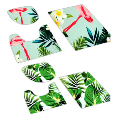 ALFOMBRA DE BAÑO PLUSH CON DISEÑO HOJAS FLAMENCO  3PCS 50X80CM | 12 UNID1