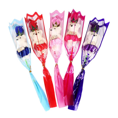 OSO PEQUEÑO DE PLÁSTICO CON FLOR ARTIFICIAL 35CM |12 UNID1