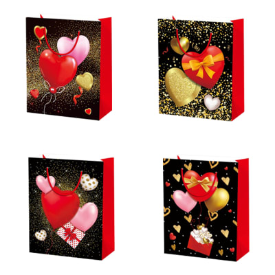 BOLSA DE REGALO 18x8x24 CMS DISEÑO DE CORAZONES COLOR NEGRO1
