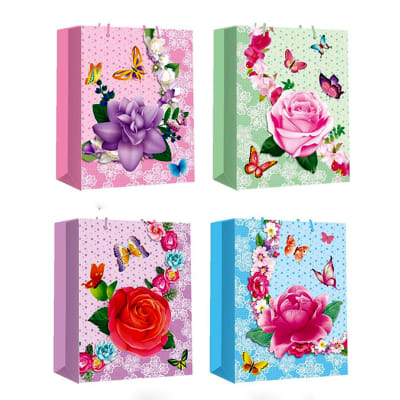 BOLSA DE REGALO FONDO COLORIDO FLORES Y MARIPOSAS 31X12X40CM | 12 UNID_OLD1