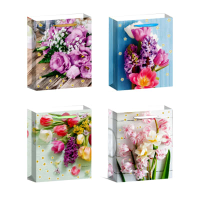 BOLSA DE REGALO DISEÑOS FLORES CORAZON/ESTRELLA 26X10X32CM |1