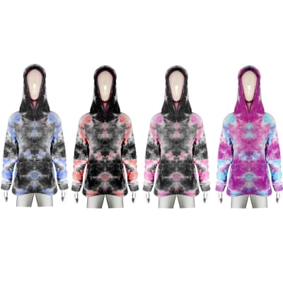 POLERON DE MUJER PLUSH TIE DYE CON GORRO  | 12 UNID1