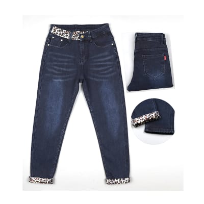 PANTALON JEANS DE MUJER AZUL  FORRADO LEOPARDO  TALLAS SURTIDA| 12 UNID1