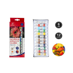PINTURA ACRILICA TUBOS 12 COLORES 6ML | 24 UNID