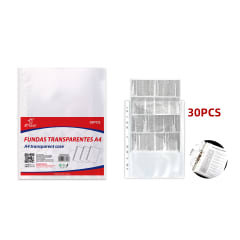 FUNDAS TRANSPARENTES CON AGUJEROS A4 30 PCS | 24 UNID